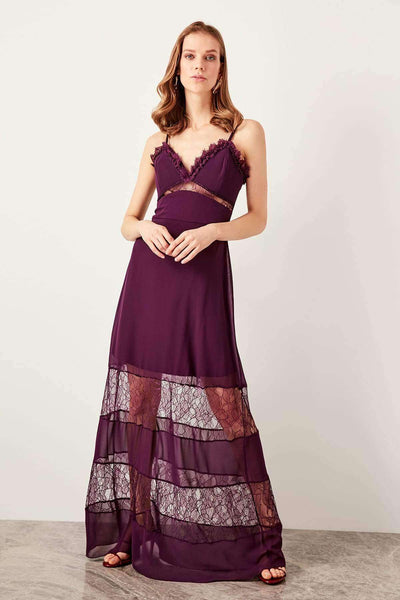 4602 Plum Tiered Lace Chiffon Dress Women Dress South Africa