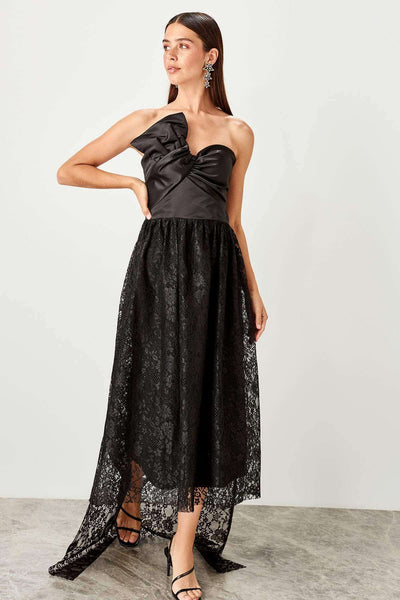 5104 Black Bow Strapless Hi-Low Lace Dress Women Dress South Africa