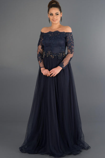 9287 Navy Blue Off-Shoulder Lace Tulle Evening Dress Women Dress South Africa