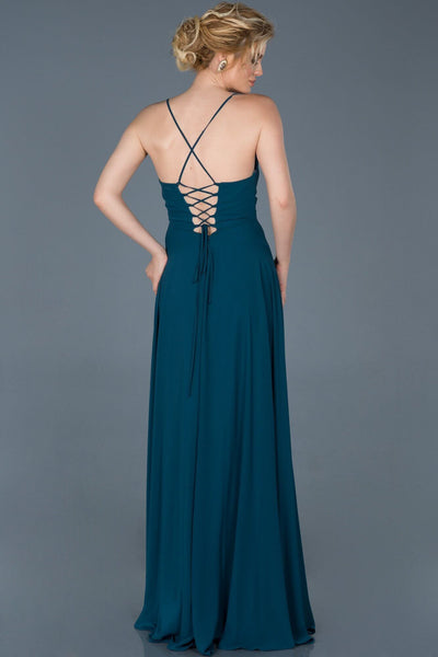 9293 Petrol Green Backless Chiffon Evening Dress Women Dress South Africa