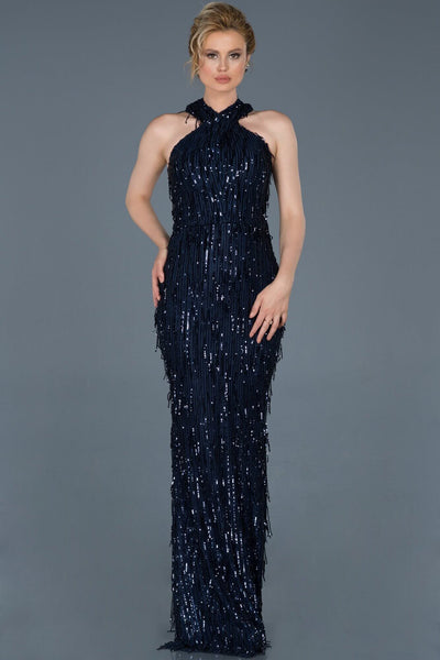 9330 Navy Blue Sequined Sheath Evening Dress Women Dress South Africa