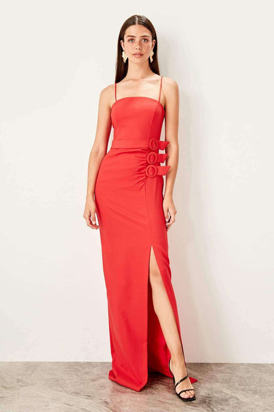 10773 Red Buckle Detail Side Slit Dress Women Dress South Africa