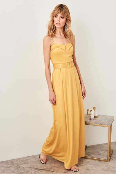 10790 Yellow Belted Strap Dress Women Dress South Africa