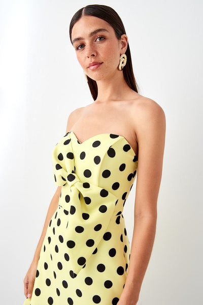  Yellow Polka Dot Patterned Dress TPRSS19EL0306 