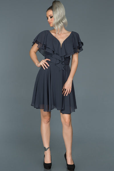 14882 Indigo Draped Waistband Chiffon Dress