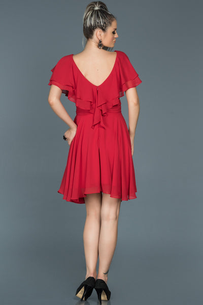  Red V Neck Chiffon Dress ABK273 
