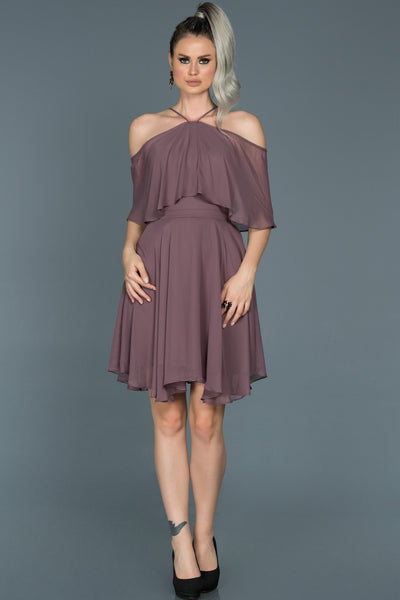 14869 Dusty Pink Off-Shoulder Chiffon Dress