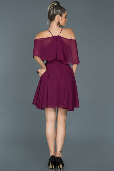  Plum Short Chiffon Invitation Gown ABK281 