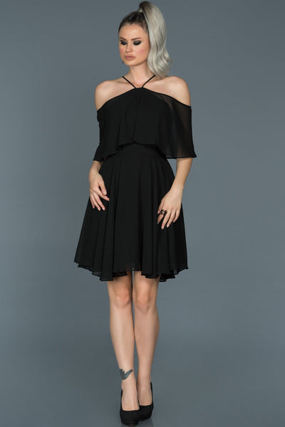 14871 Black Off-Shoulder Chiffon Dress