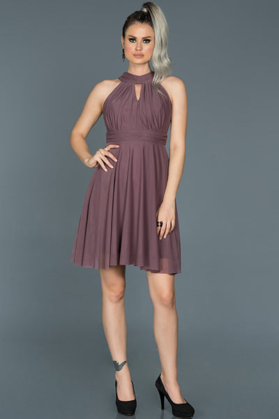 14845 Dusty Rose Back Bow Halter Dress