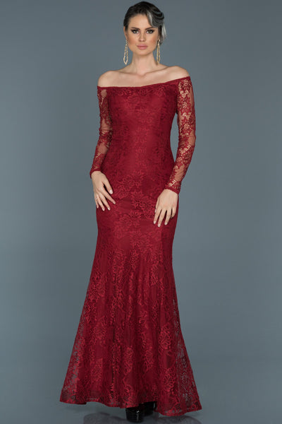 14482 burgundy off shoulder lace mermaid dress