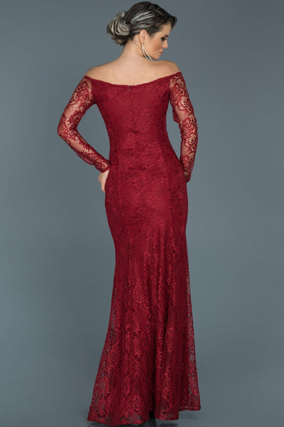 14482 burgundy off shoulder lace mermaid dress