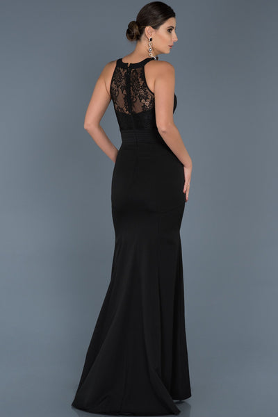  Black Leg Low-Cut Evening Dress ABU473 