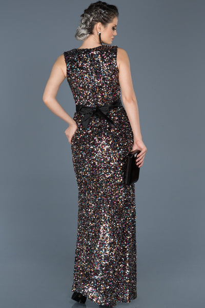 16078 multi colour sequined slit dress