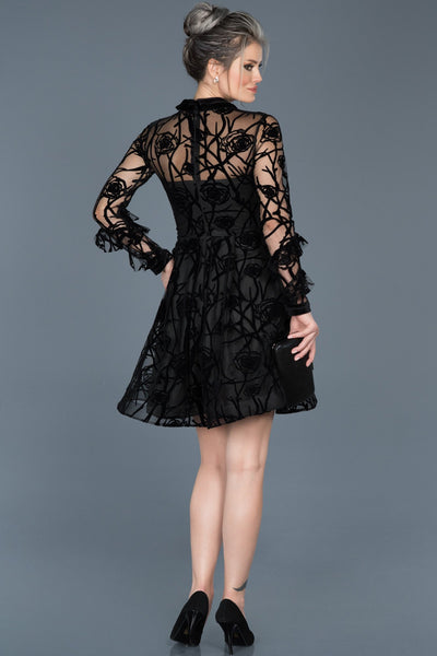  Black Self Patterned Long Sleeve Dress ABK366 