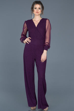 10136 Purple Glitter Tulle Sleeve Jumpsuit