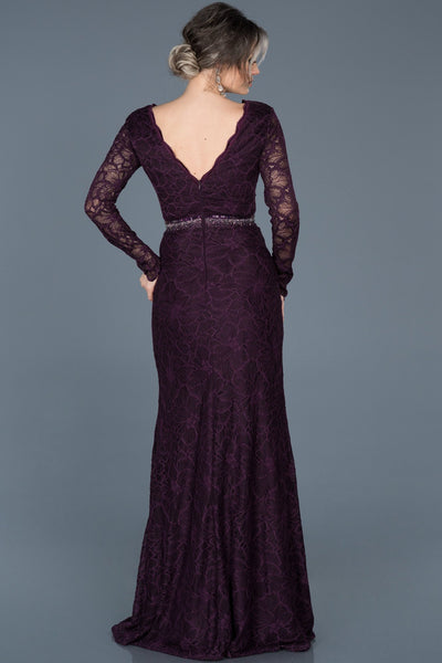  Dark Purple Leg Low-Cut Lace Evening Dress ABU016 