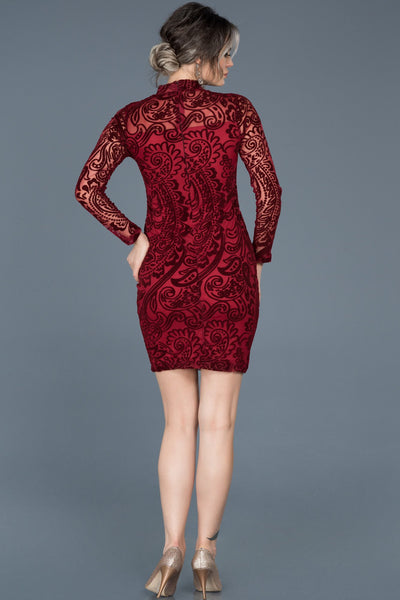 16945 burgundy patterned tulle dress