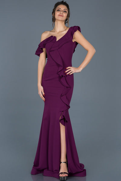  Violet Shoulder Low-Cut Slit Fish Evening Dress ABU626 