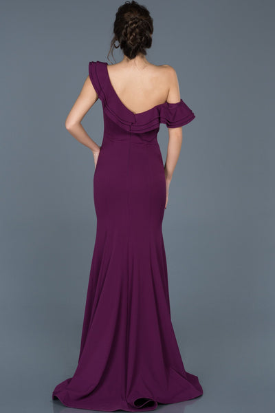  Violet Shoulder Low-Cut Slit Fish Evening Dress ABU626 