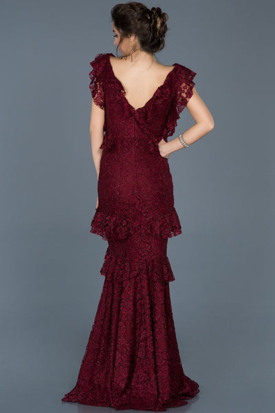  Burgundy Long Back Low-Cut Fish Evening Dress ABU627 