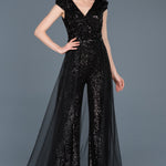 10118 Black Sequined Tulle Jumpsuit