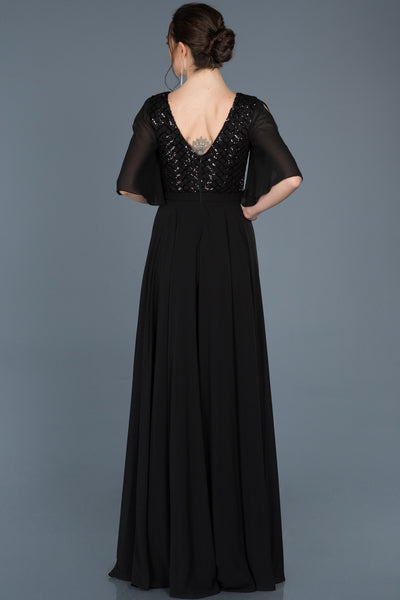 16082 black slit sleeve sequins chiffon dress