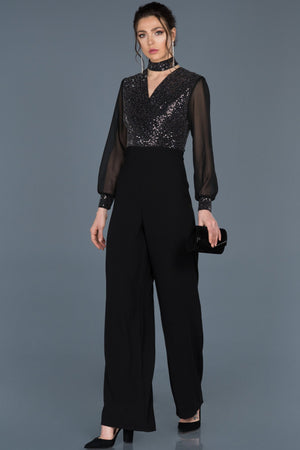 10139 Black Sequined High Waist Jumpsuit