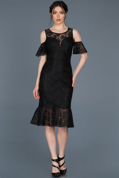  Midi Black Guipure Invitation Dress ABK455 