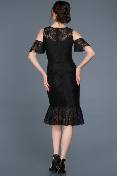  Midi Black Guipure Invitation Dress ABK455 