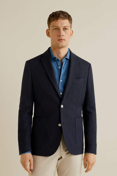  Men's Blue Slim Houndstooth Woven Blazer Jacket 43063695 