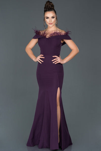 14675 Purple Off-Shoulder Slit Mermaid Dress Women Dress South Africa