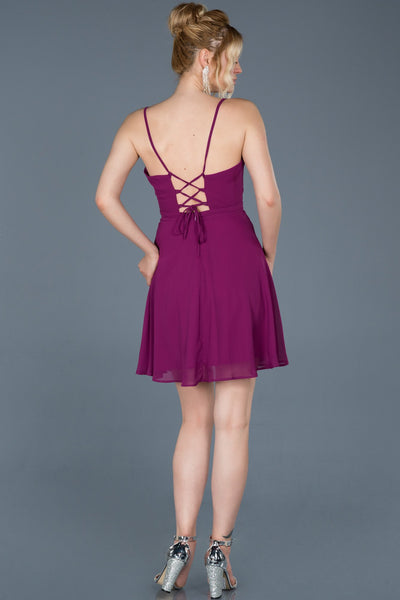 14876 Violet Back Back Straps Cutout Chiffon Dress