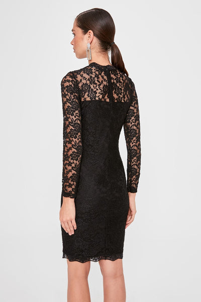 17599 Black Long Sleeve Lace Dress