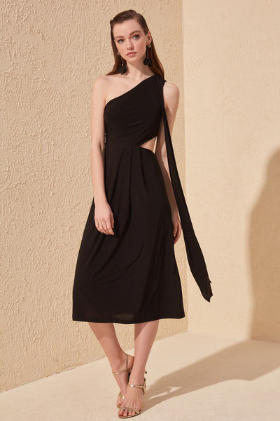 16398 black one shoulder cutout bodycon dress