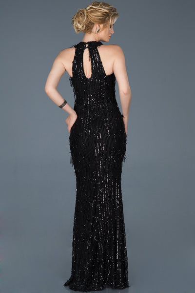  Black Long Sequined Sleeveless Fish Evening Dress ABU803 
