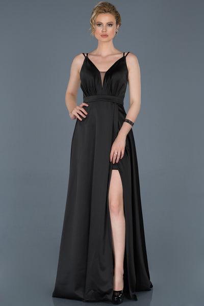  Black Long Satin Slit Engagement Dress ABU807 