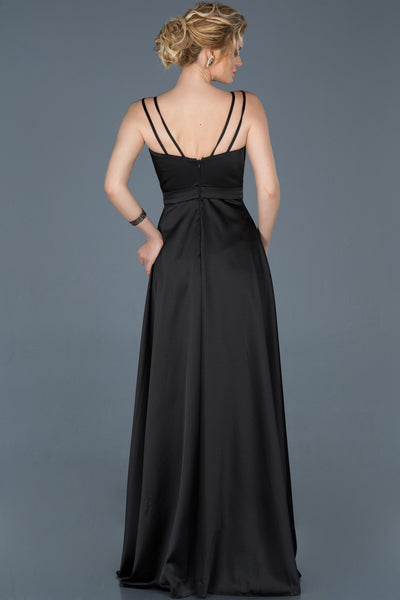  Black Long Satin Slit Engagement Dress ABU807 
