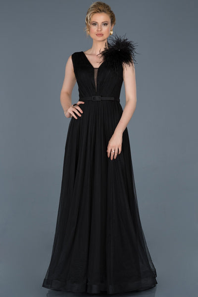  Long Black Detailed  Evening Dress ABU823 
