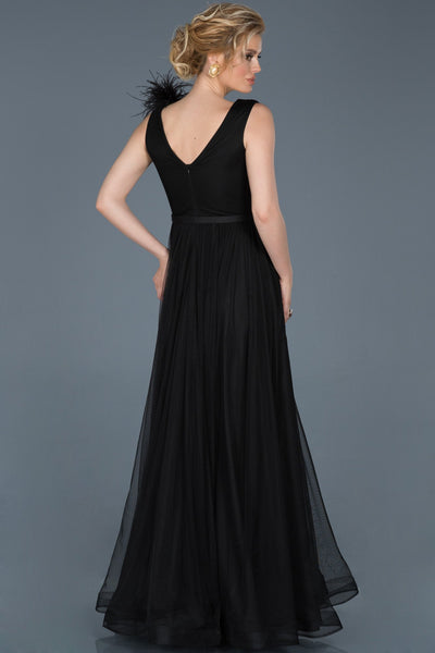  Long Black Detailed  Evening Dress ABU823 