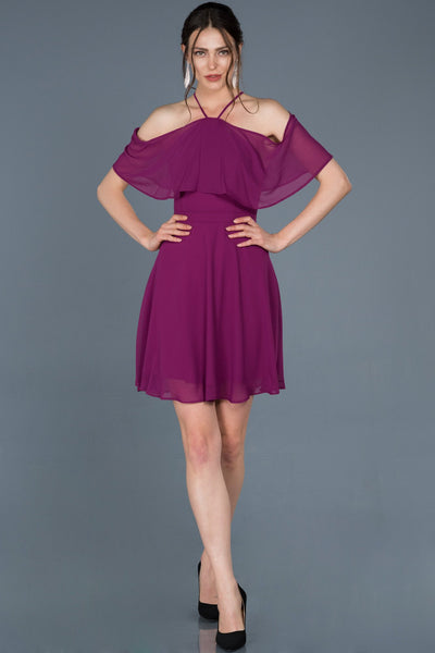 14872 Purple Off-Shoulder Chiffon Dress