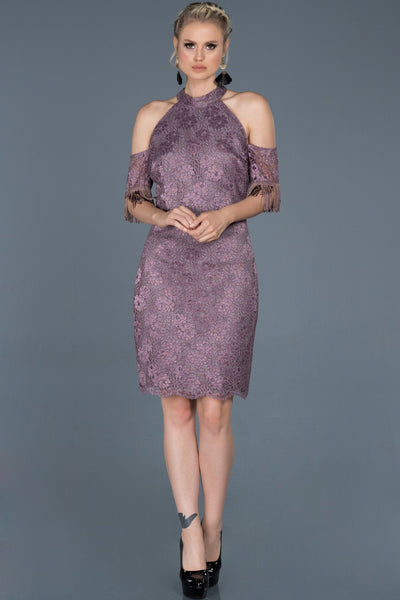 14874 Lilac Cold Shoulder Lace Dress