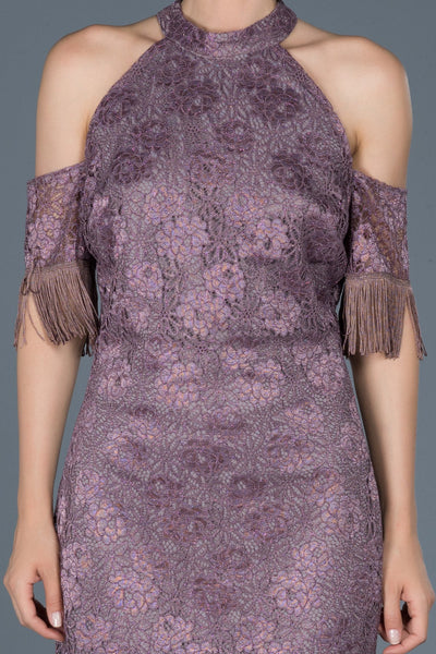 14874 Lilac Cold Shoulder Lace Dress