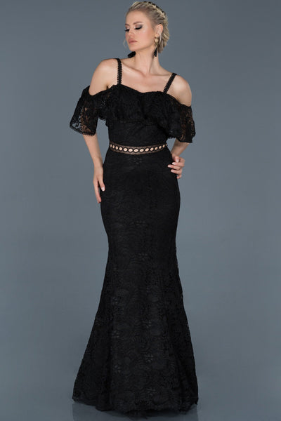  Black Long Shoulder Decollised Evening Dress ABU836 