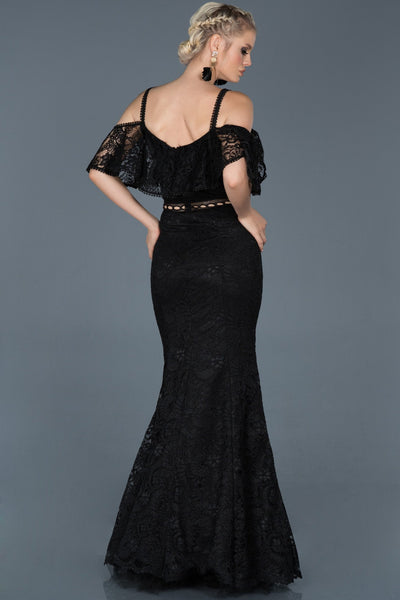  Black Long Shoulder Decollised Evening Dress ABU836 