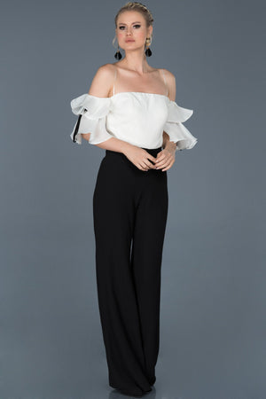 10121 Black-Ecru Off-Shoulder Jumpsuit