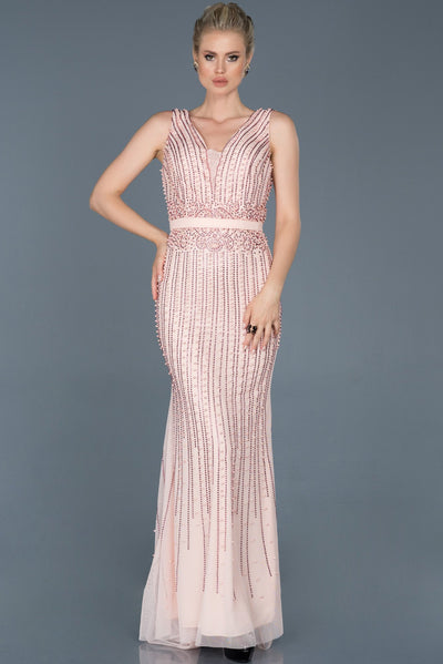 16598 powder beaded tulle mermaid dress