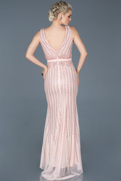 16598 powder beaded tulle mermaid dress