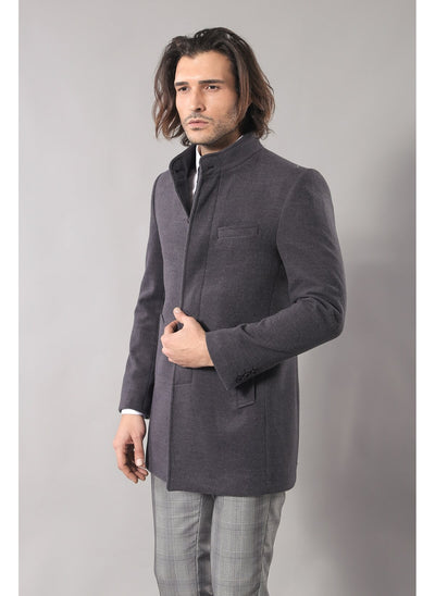 4024 Grey High Collar Coat