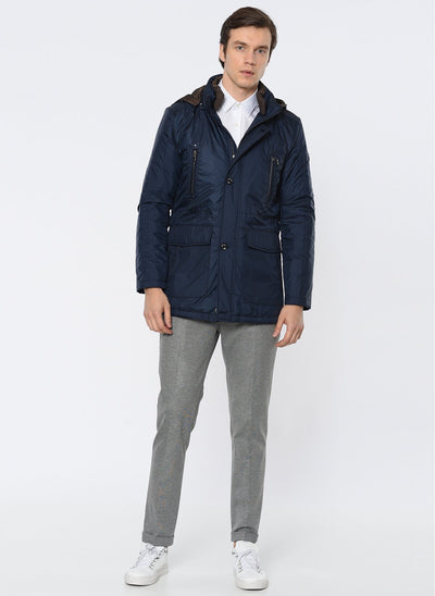 3945 Navy Hooded Coat